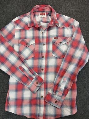 Wrangler Men's Red White Blue Plaid Western Shirt Size Med